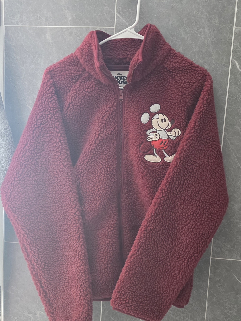 NWT Walt Disney World Mickey Mouse Embroidered Burgundy Sherpa Fleece Jacket XS